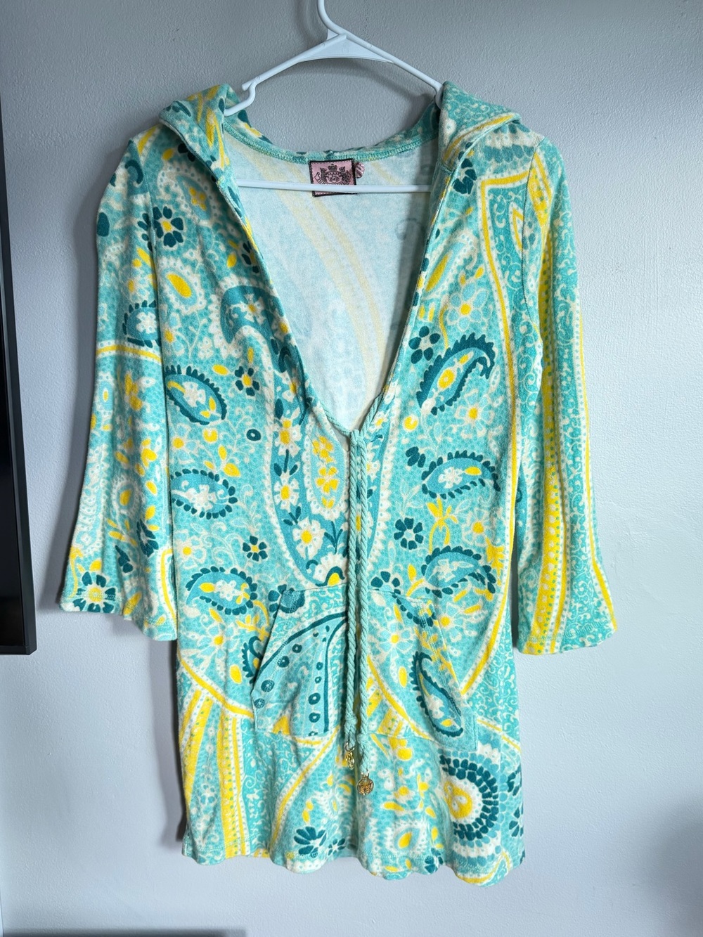 Vintage‎ Y2K Juicy Couture Terry Cloth Paisley Coverup S Blue Green Yellow